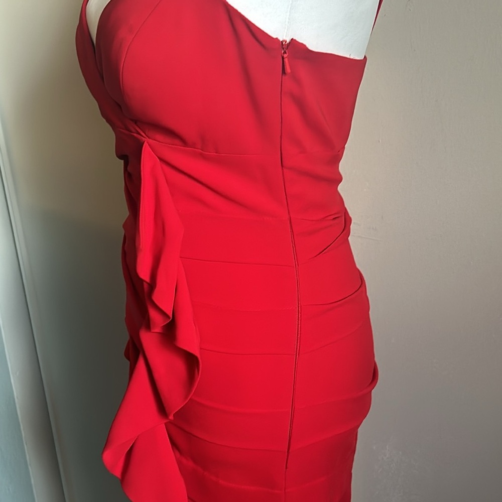 New Nicole Miller Red Silk Ruched Pleated Sleeveless Midi Dress Valentine’s Day - Picture 12 of 16